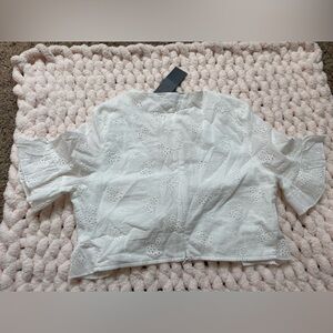 Women's Ruched Sweetheart Sleeve Ruffle Trim Peplum Crop Blouse Tops